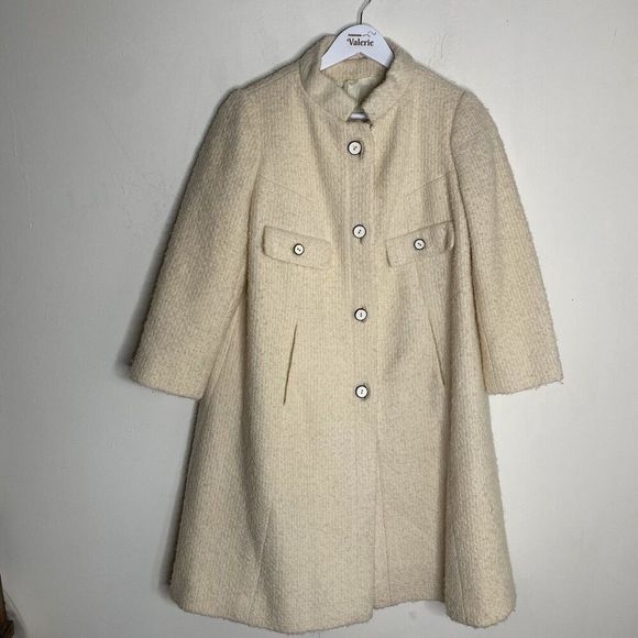 Vintage Unbranded Cream Wool Overcoat Jacket Coat Size 6 - Picture 1 of 12